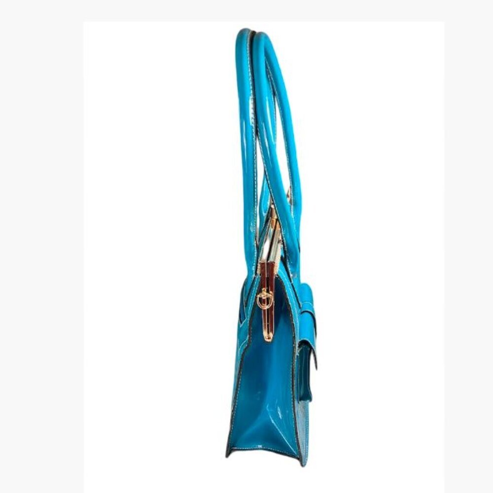 Vintage Candace Christian Napa Valley Patent Leather Large Turquois Tote EUC - Picture 5 of 14